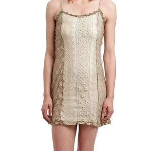 🆕Caramel Silk-Blend Geometric Sheath Dress L🆕